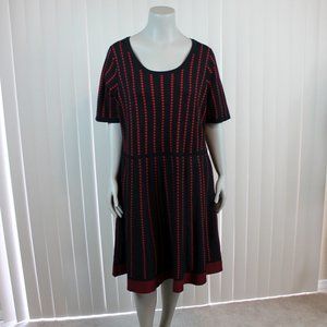 Danny & Nicole Fit & Flare Sweater Dress 3X Red Black Stretch Knit